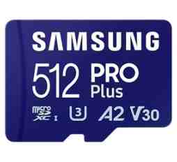 Slika izdelka: Spominska kartica Samsung PRO Plus micro SDXC, 512GB, 180MB/s, U3, V30, A2, UHS-I, z SD adapterjem