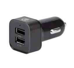 Slika izdelka: Avtopolnilec 2 X USB A MANHATTAN + kabel, črne barve