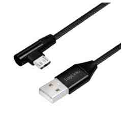 Slika izdelka: Kabel USB A => B micro tekstil ovoj 1,00m 90° (za mobitele) LogiLink črn (CU0142) EOLS-P