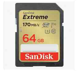 Slika izdelka: SDXC SANDISK 64GB EXTREME, 170/80 MB/s, UHS-1, C10, U3, V30