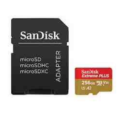 Slika izdelka: SDXC SANDISK MICRO 256GB EXTREME PLUS, 200/140MB/s, A2, UHS-I, V30, U3, C10, adapter