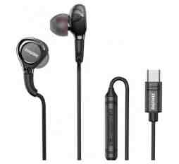 Slika izdelka: Slušalke žične ušesne USB-C stereo Remax z mikrofonom 1,50m črne (RM-655a)