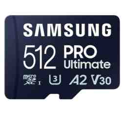 Slika izdelka: Spominska kartica Samsung PRO Ultimate, micro SDXC, 512GB, U3, V30, A2, UHS-I, z SD adapterjem